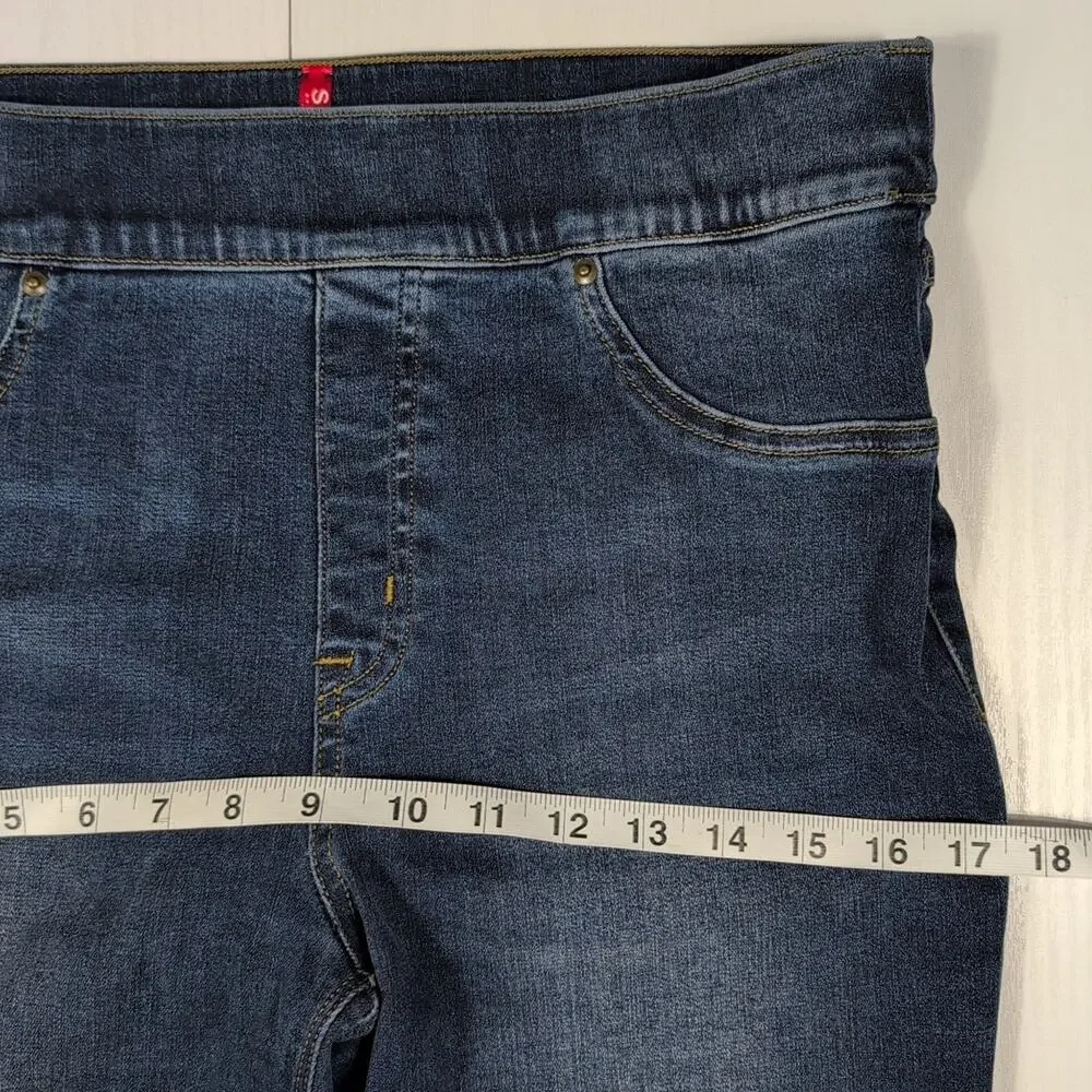 Spanx Women’s L Blue Pull-On Skinny Jegging Jeans Distressed Raw Hem Ankle - Picture 7 of 14
